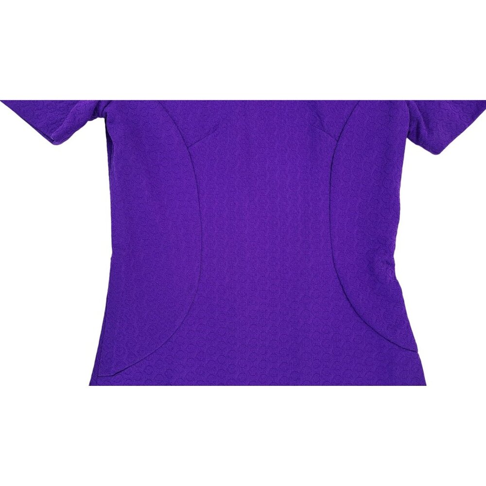 Vintage Handmade Purple Dress Textured Short Sleeve A-Line Polyester Size Small - Picture 5 of 8